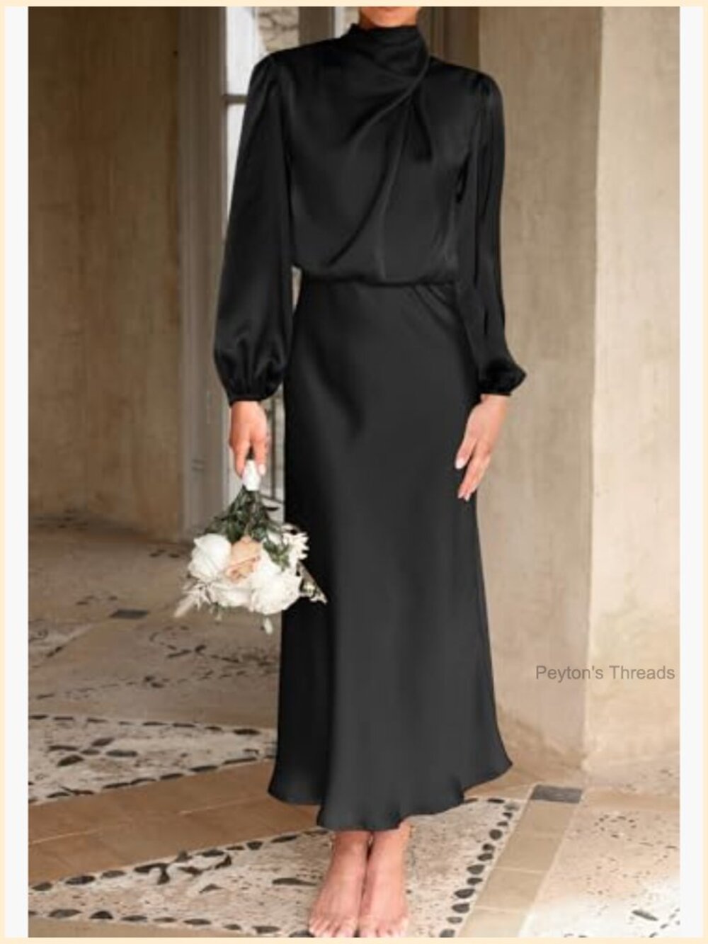 Long Sleeve Mock Neck Satin Maxi Dress Formal Party - Picture 2 of 7